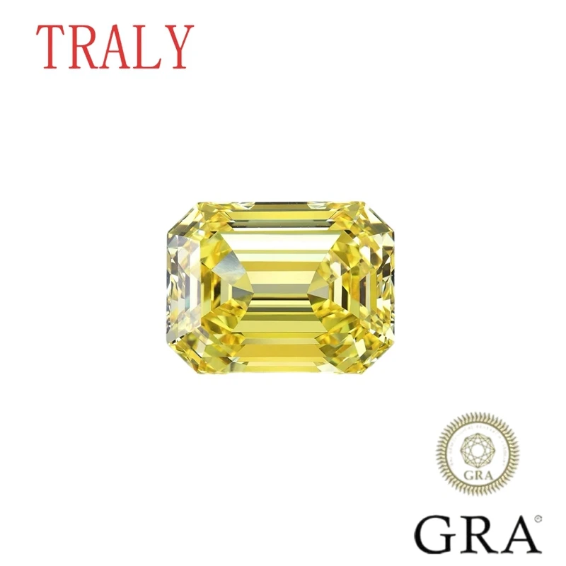 

Yellow Moissanite Loose Stone Emerald Cut ES Color Lab Grown 1CT- 12CT Beads Pass the Diamond Teste with GRA Certificate Jewelry