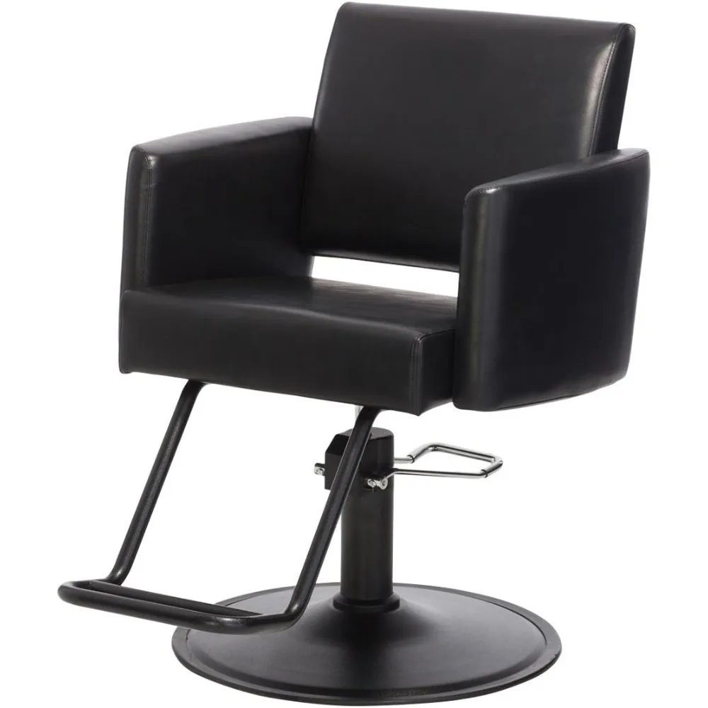 Salon Styling Chair - Modern Chair for Hair Stylists - Premium Black Vinyl, Inclined Open Seat-Back, Black Base and Strong Frame