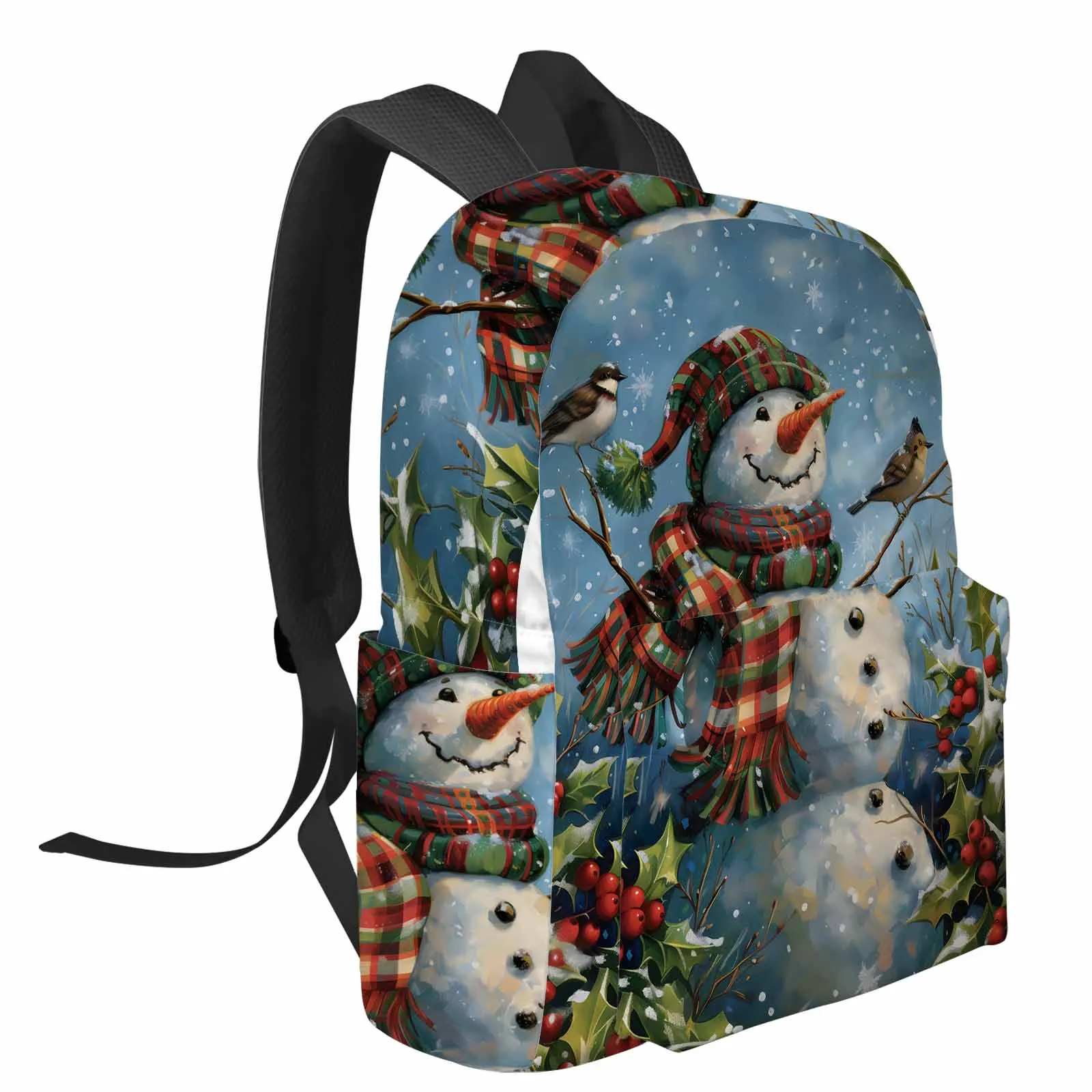 Christmas Snowman Plant Red Fruit Bird Backpack School Bags for Teenagers Students Laptop Bag Women's Casual Travel Backpack