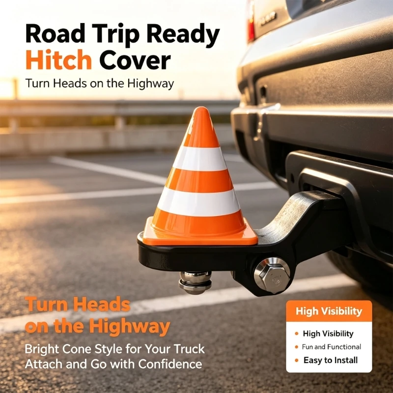 Mini Traffic‑Cone‑Shaped Tow  Cover Orange‑White Striped Decorative Tow Hook Cap for Pickup Truck SUV Off‑Road Vehicles