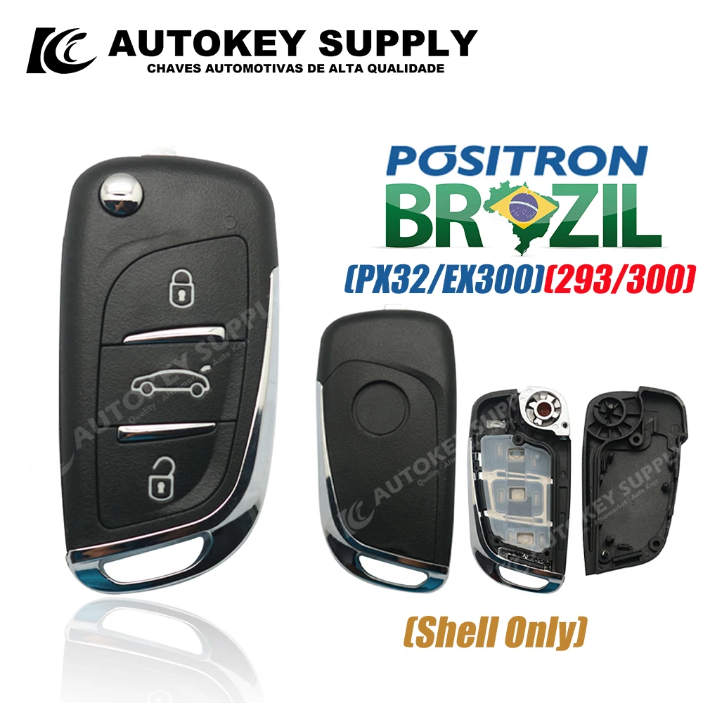 AutokeySupply AKBPCP095 Brasile Positron Flex Sistema di allarme chiave per auto a distanza Doppio programma PX32 EX300 293 330 360 Per Citroen