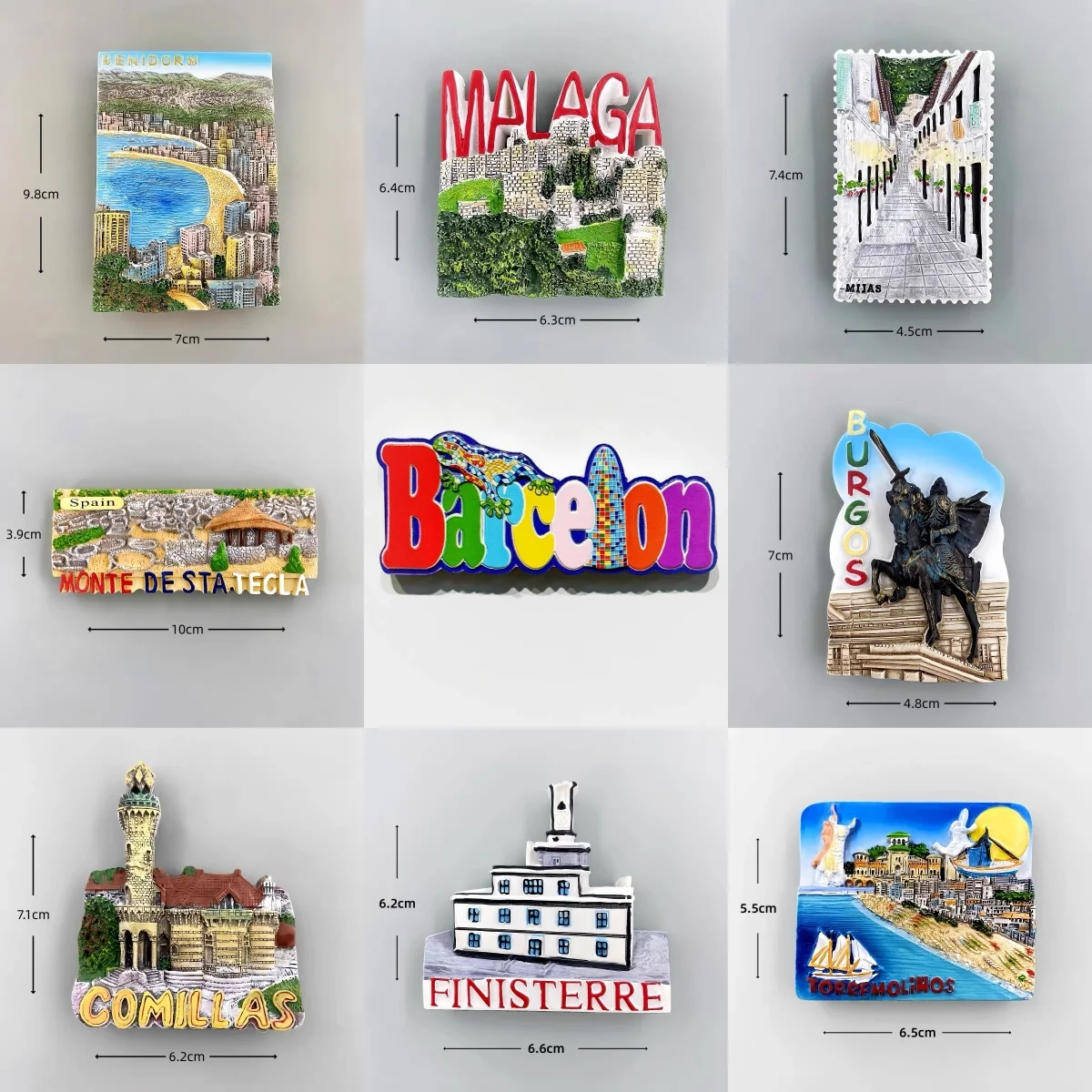 Imán de Resina 3D para Refrigerador de España - Benidorm, Málaga, Barcelona, Burgos, Recuerdo de Viaje Español, Decoración para el Hogar, Regalo