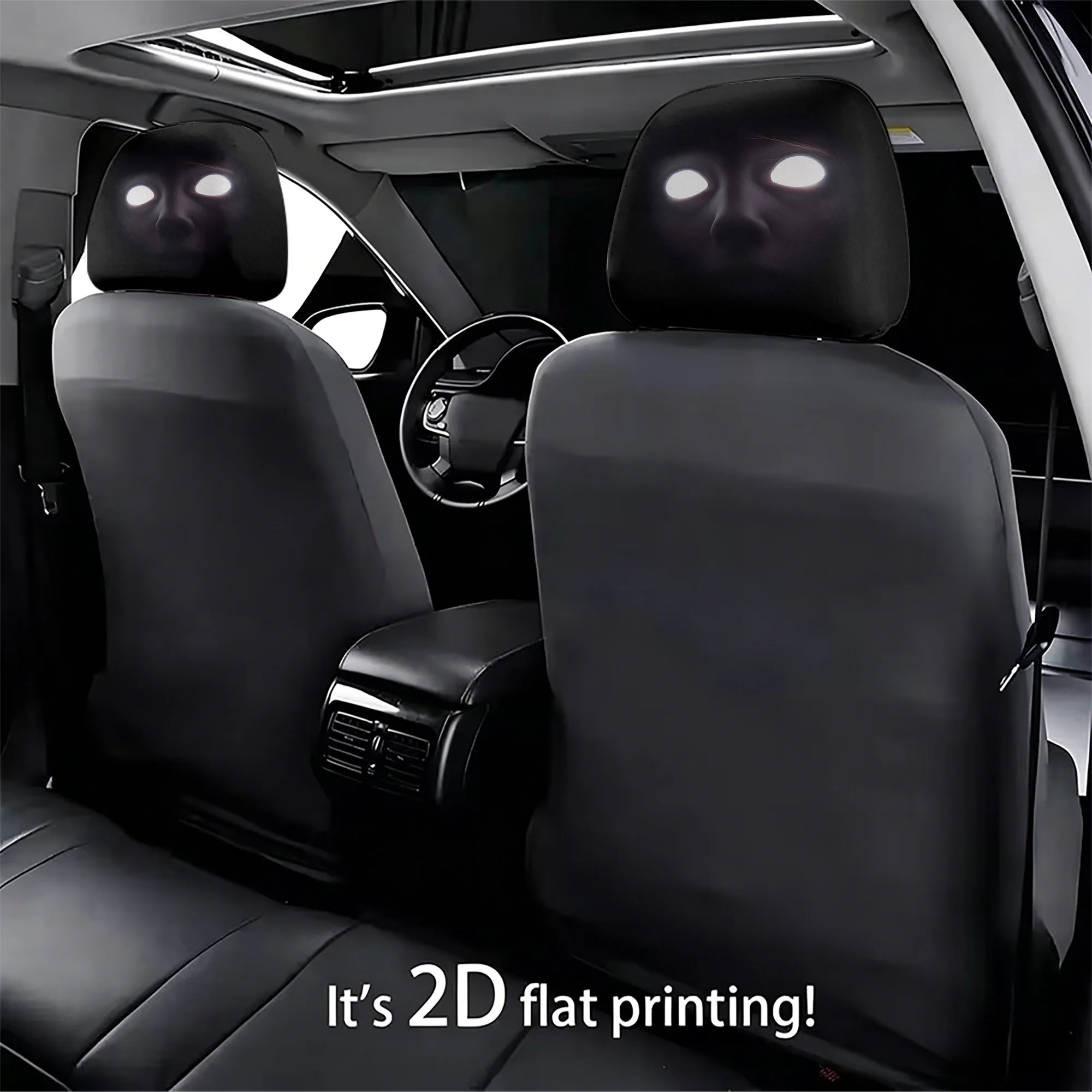 2pcs Spooky Eye-Patterned Car Headrest Covers—add a mysterious and bold style to your car’s interior. Filling not included. Easy