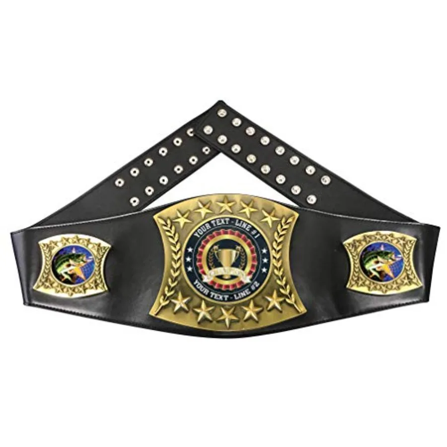 Bass Fishing Championship Trophy Belt: Genuine Leather, Black, Custom Engraved Personalization for Tournament Winners