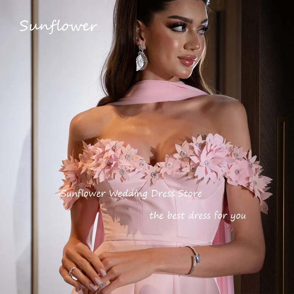 Sunflower Simple Pink Sweetheart Appliques A-LINE Prom dress 2024 Slim Off The Shoulder Ankle-Length Formal Evening Dress