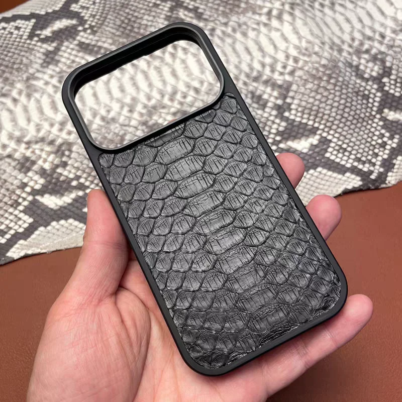Handmade Genuine Python Leather Case for iPhone 18Pro 17 18 Pro Max 16Pro Real Snakeskin Soft TPU Frame Shockproof Back Cover