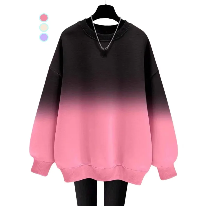 European American Gradient Tie-dye Sweatshirt Women's Loose Winter Top Hoodies