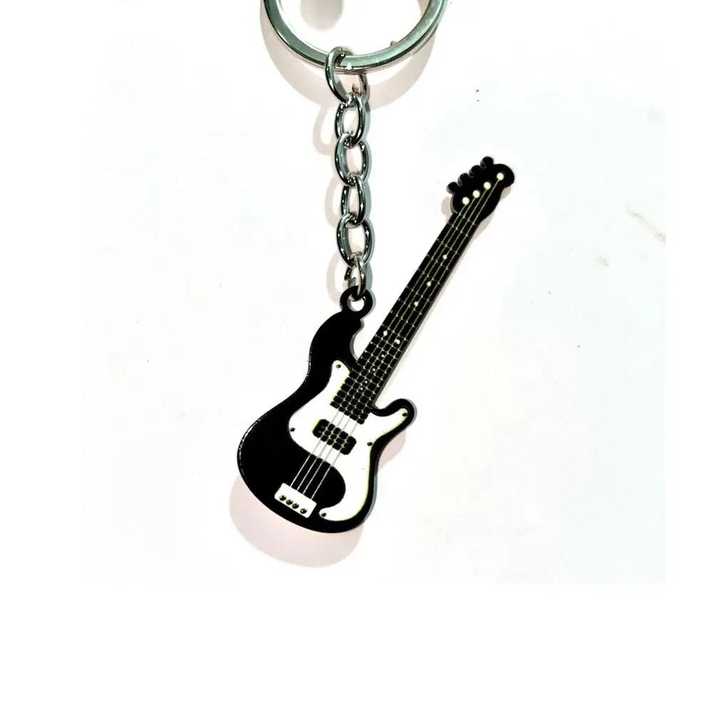 1Pc New Creative Guitar Keychain Stainless Steel Bass Keyring Bag Pendant Car Key Ring Accessories Music Lovers Gift