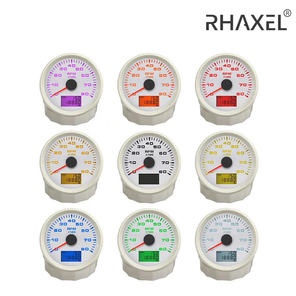 RHAXEL Universal Tachometer Tacho Gauge 3000 4000 6000 8000RPM for Auto Marine Yacht Vehicle with 8 Colors Backlight 85mm 9-32V