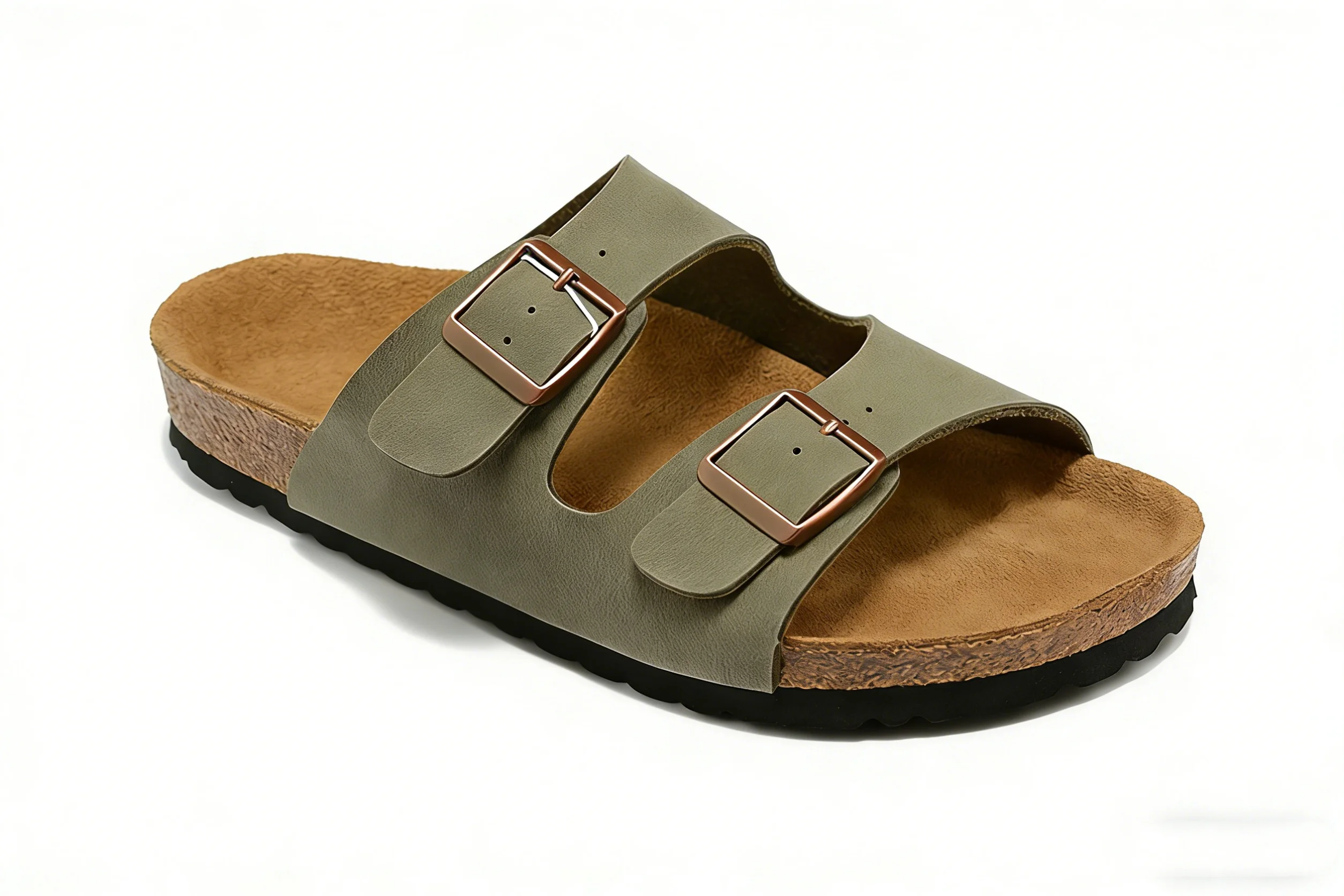 Unisex Klassische Doppelschnallen-Sandalen mit Korkfußbett Rutschfeste Bequeme Freizeitschuhe
