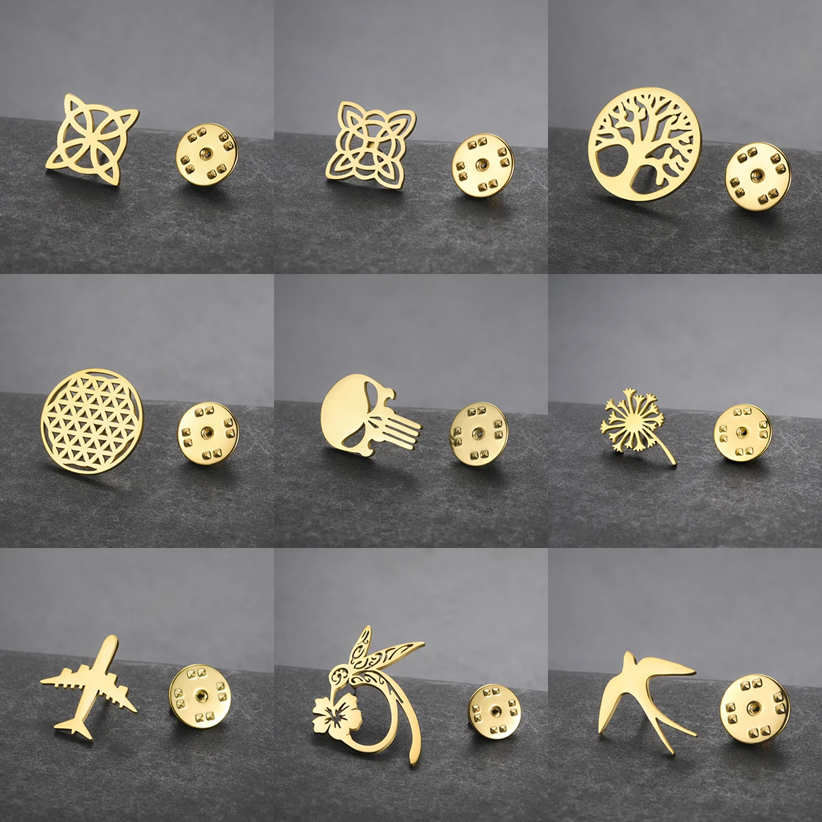 Sipuris Pin insignia broche para Mujeres Hombres Acero inoxidable nudo celtics colibrí avión Cruz Árbol de la vida broche joyería regalos