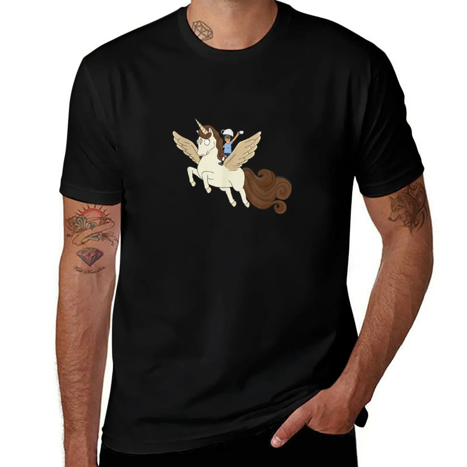 Bobs Burgers Tina Coffee Pegasus Sticker T-Shirt Casual Everyday Short Sleeve T-Shirt