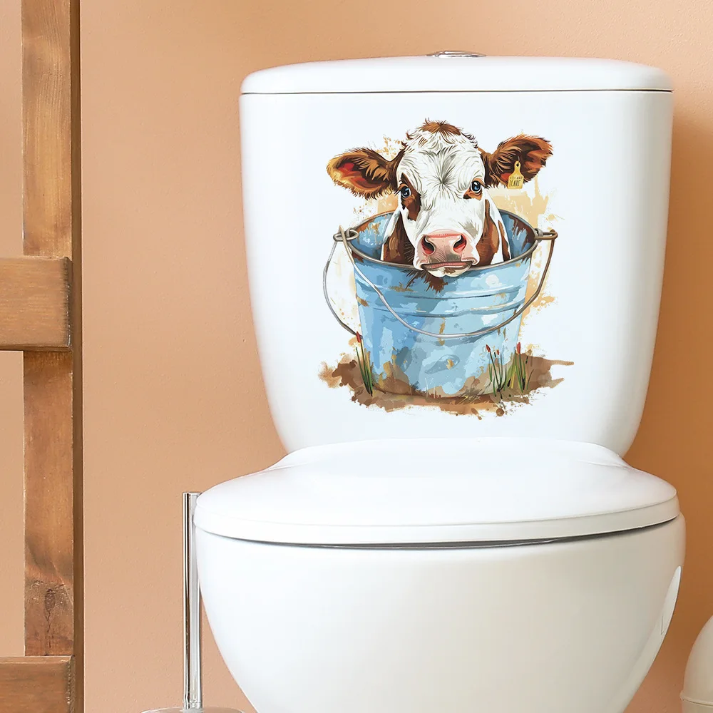 Creative Bucket Cow Wall Sticker Room Cabinet Decor Toilet Waterproof Decals Bathroom Decoration Beautify Self-adhesive Mural