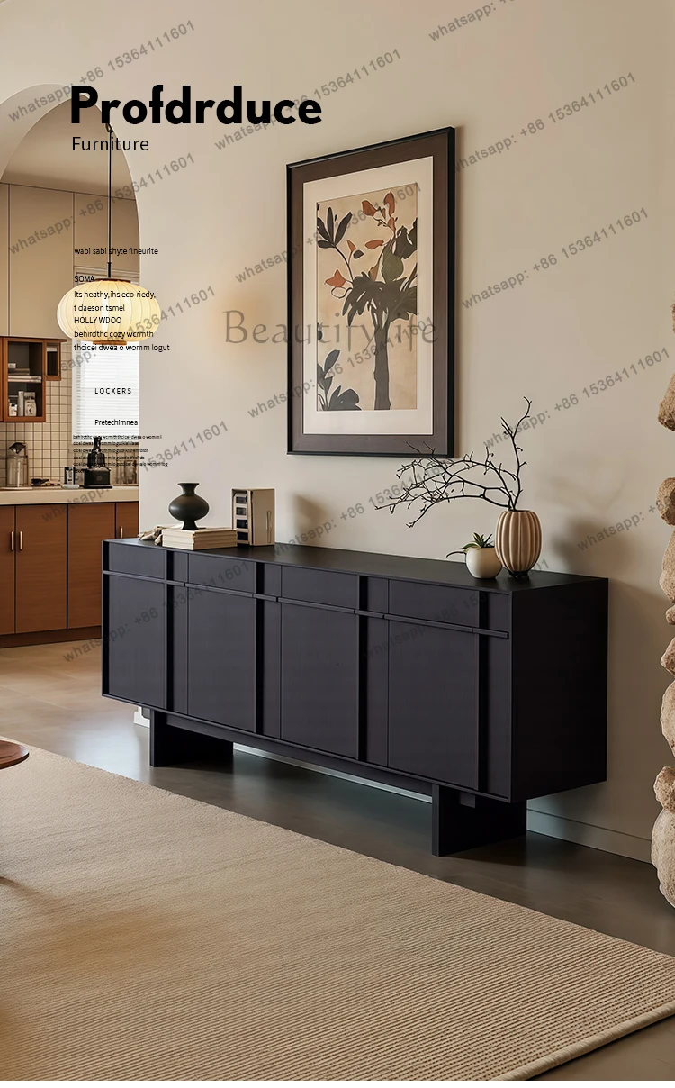 خزانة جانبية لتناول الطعام من الخشب الصلب على طراز العصور الوسطى، حجم منزلي لغرفة المعيشة، خزانة شرفة للتخزين على الطراز القديم #3