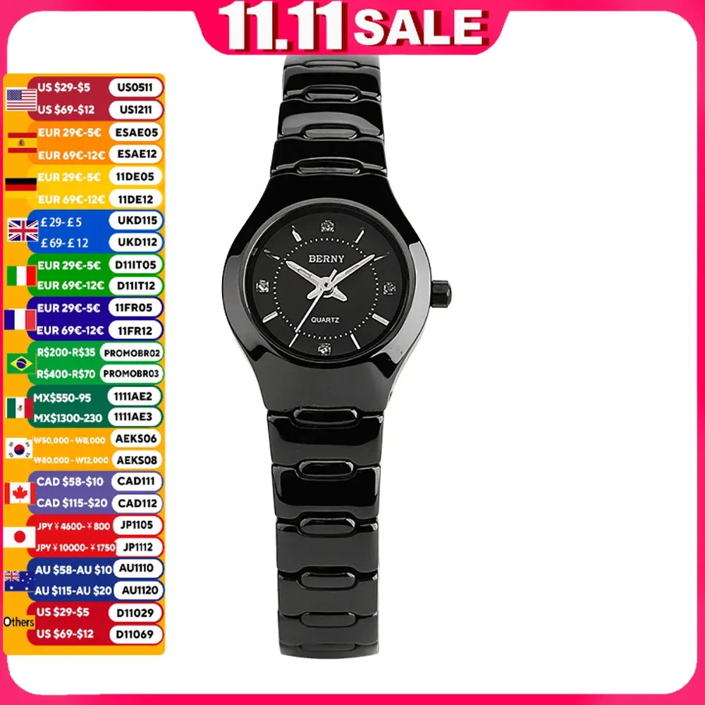 BERNY Quartz Watch For Men&Women Couple Ceramic Sapphire Crystal Luxury Dress Waterproof Wristwatch Calendar Clock Watches
