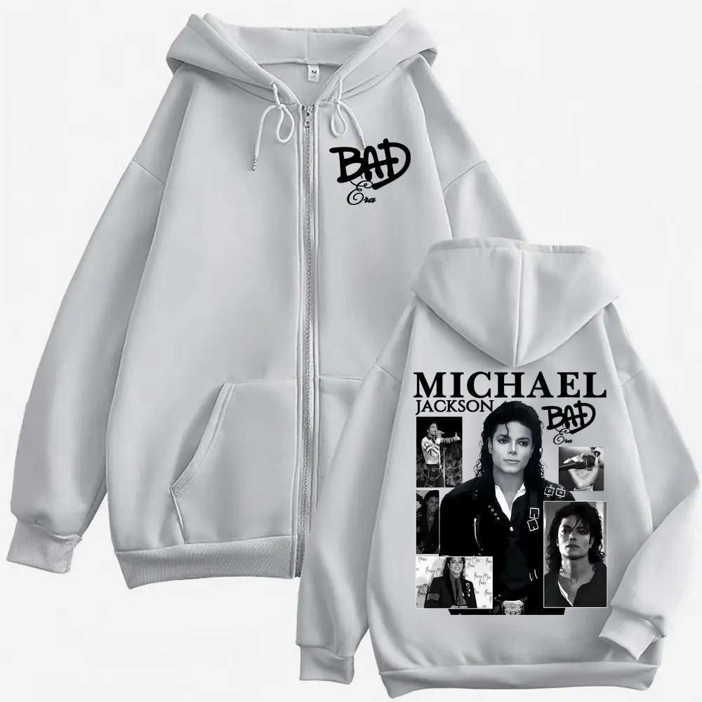 King of Pop Michael Jackson Bad Era Reißverschluss-Hoodie für Herren und Damen, Harajuku Streetwear-Jacke, Sweatshirt, Fleece, lässige Pullover mit Reißverschluss