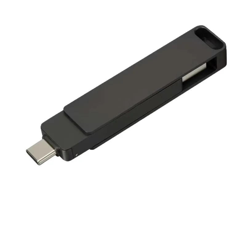 High Speed USB3.2 Gen2 Metal  Leather Case Rotating Dual Interface 1T for Computer Solid State USB Flash Drive