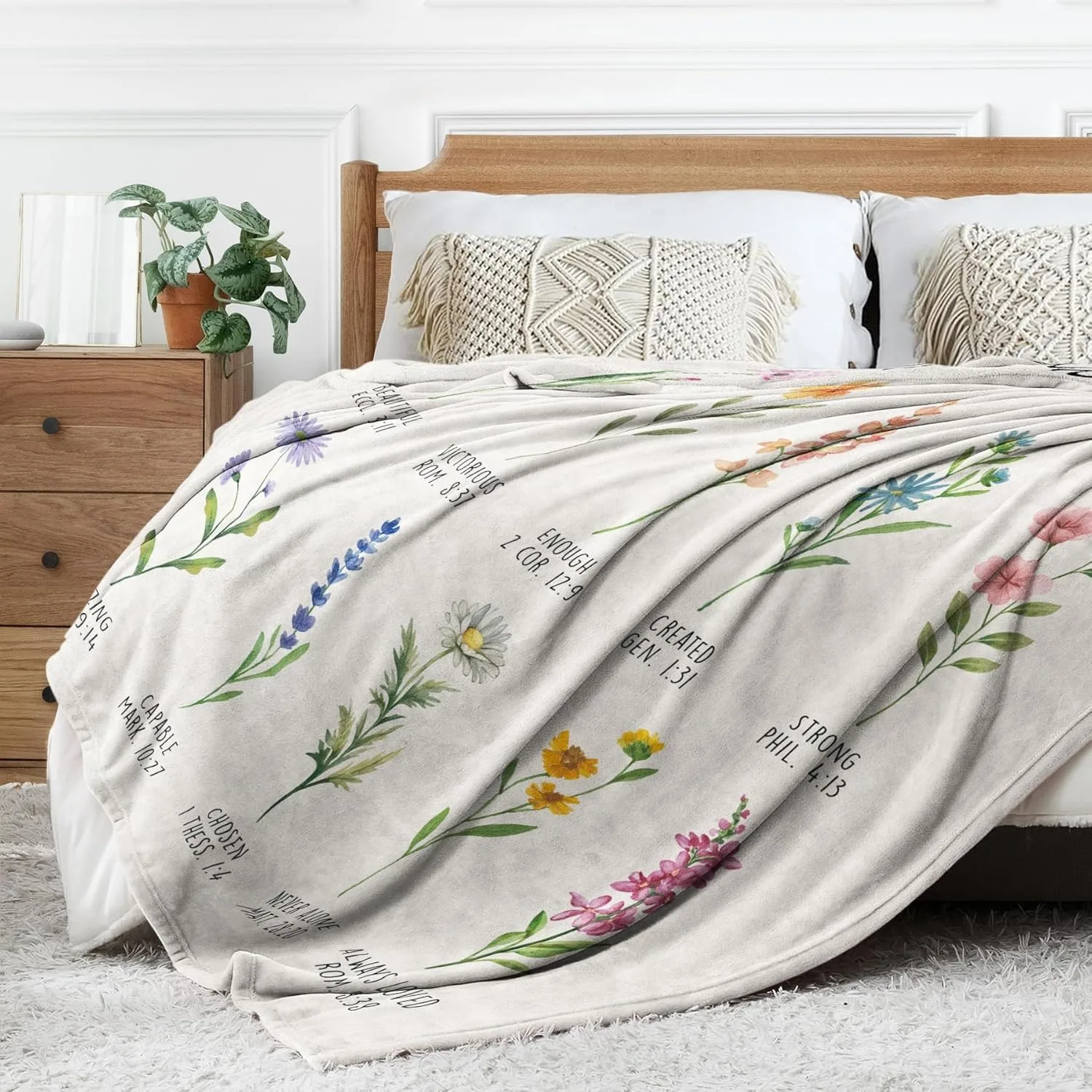 JIT الكتاب المقدس الآية زهرة تصميم بطانية بوليستر 2D طباعة مسطحة ديكور المنزل الروحي غرفة نوم أريكة رمي Heartwarming الساحرة #3