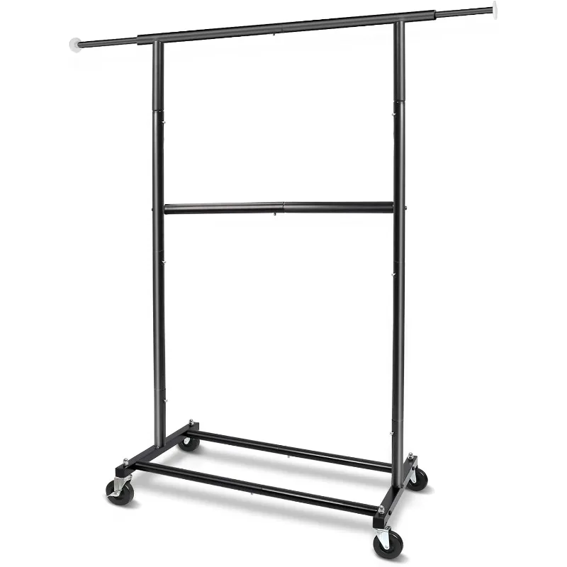 Standard Rod Rolling Clothing Garment Rack, Metal Clothes Organizer with Lockable Wheels