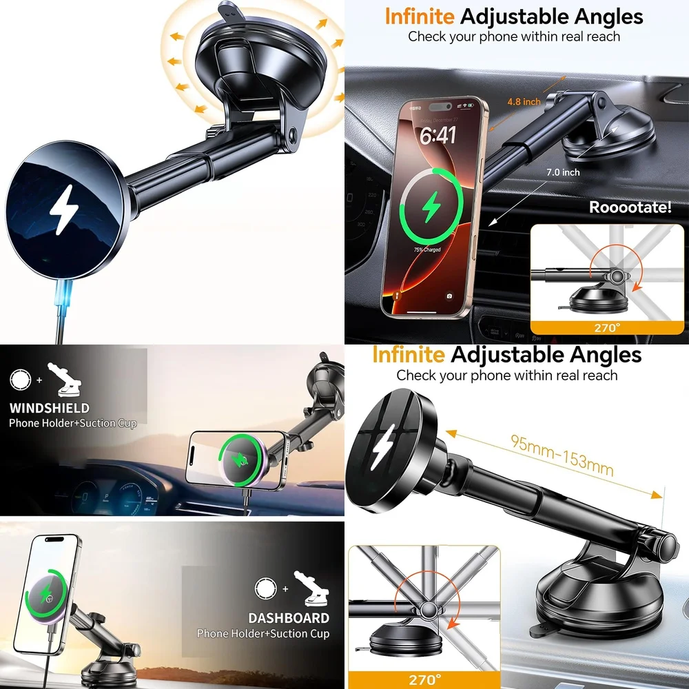 New Chargers Adapters 2026 Wireless Car Charger Adapter Magnetic Windshield Car Phone Holder Consumer Electronics Accessories