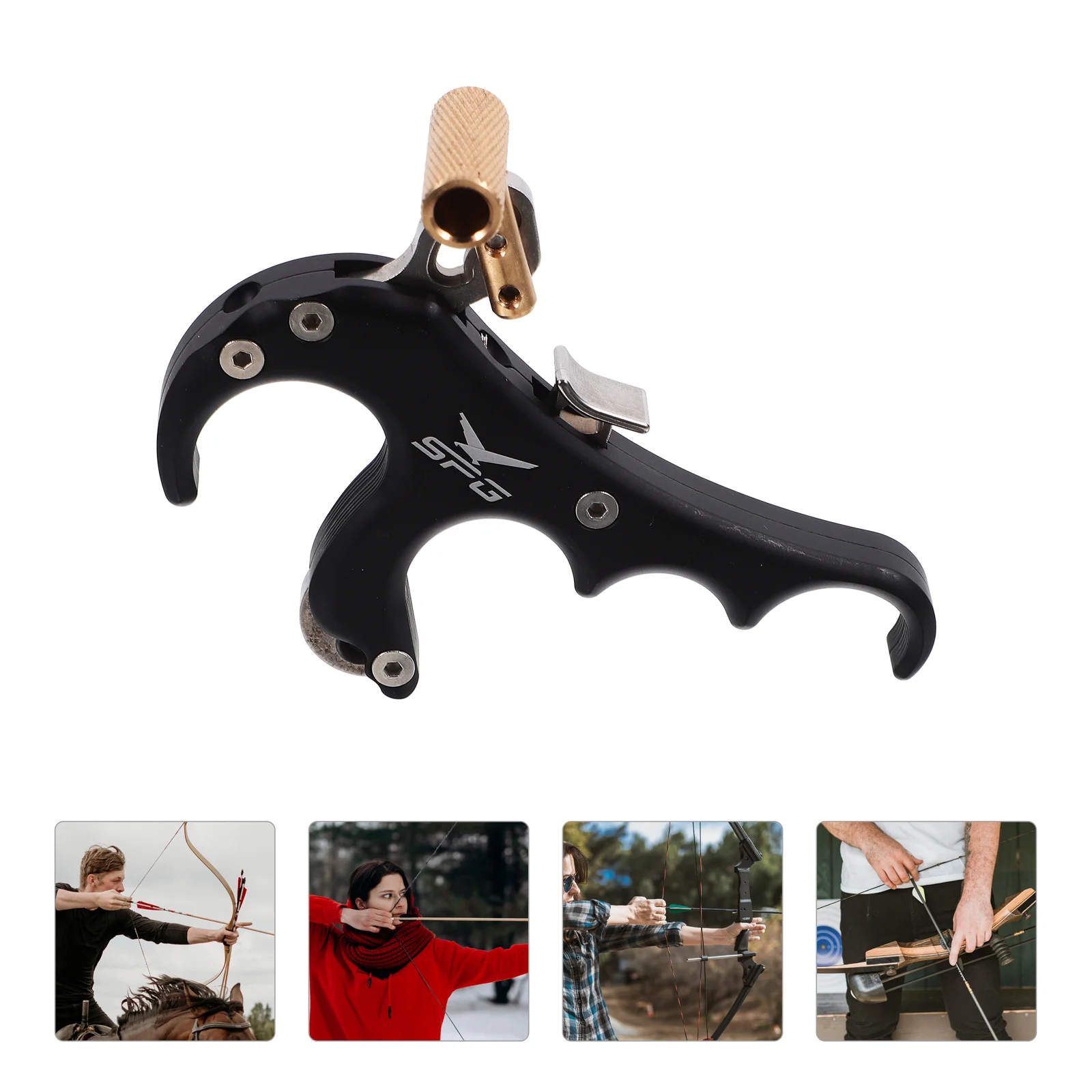 

Black Metal Finger Protector for Archery Release Archery Compound Bow Release Aids Adjustable Sturdy Thumb Hunting