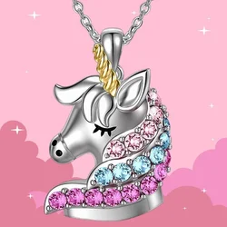 New Fashion Creative Design Unicorn Cartoon Necklace with Micro Inlaid Colorful Pendant
