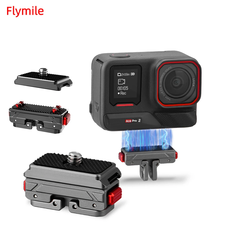 Flymile Adapter Base for Insta360 Ace Pro 2 Aluminum Alloy Quick Release Foldable 1/4 Thread Port Tripod Mount Plate Base