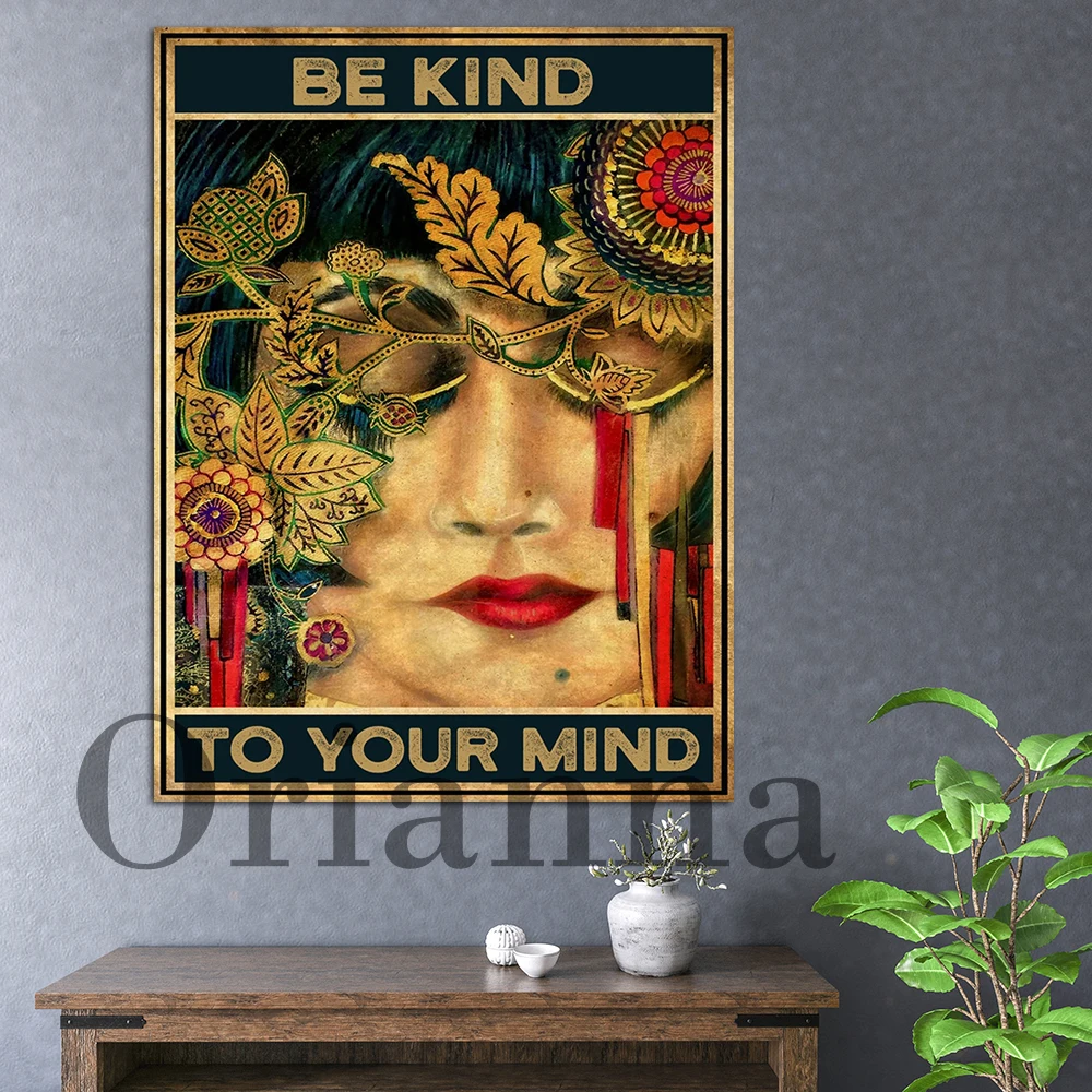 Be Kind To Your Mind Vintage Canvas Paitning, Flower Head , Women Mental Health Awareness Poster, Mental Health Matters Poster