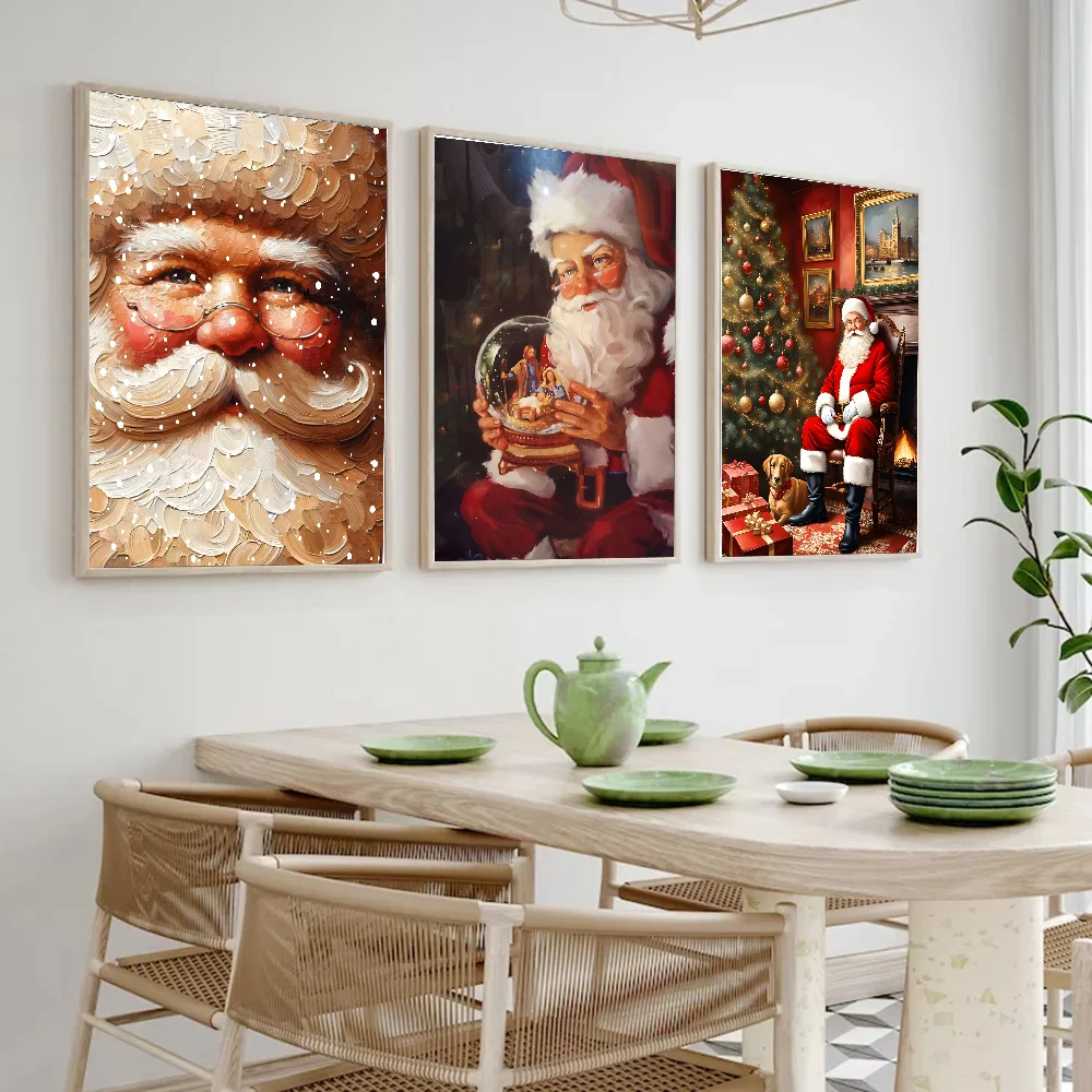 

Santa Claus Portrait In Mistletoe DIY Poster Kraft Paper Vintage Poster Wall Art Painting Study Stickers Big Szie Wall Painting