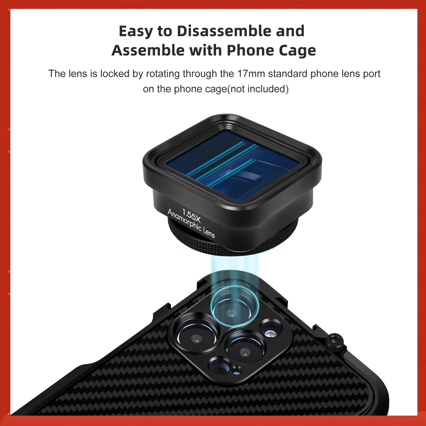 

Анаморфный объектив для мобильного телефона 1,55X, деформационный объектив для киносъемки, объектив для телефона с универсальными зажимами для объектива, сумка для переноски