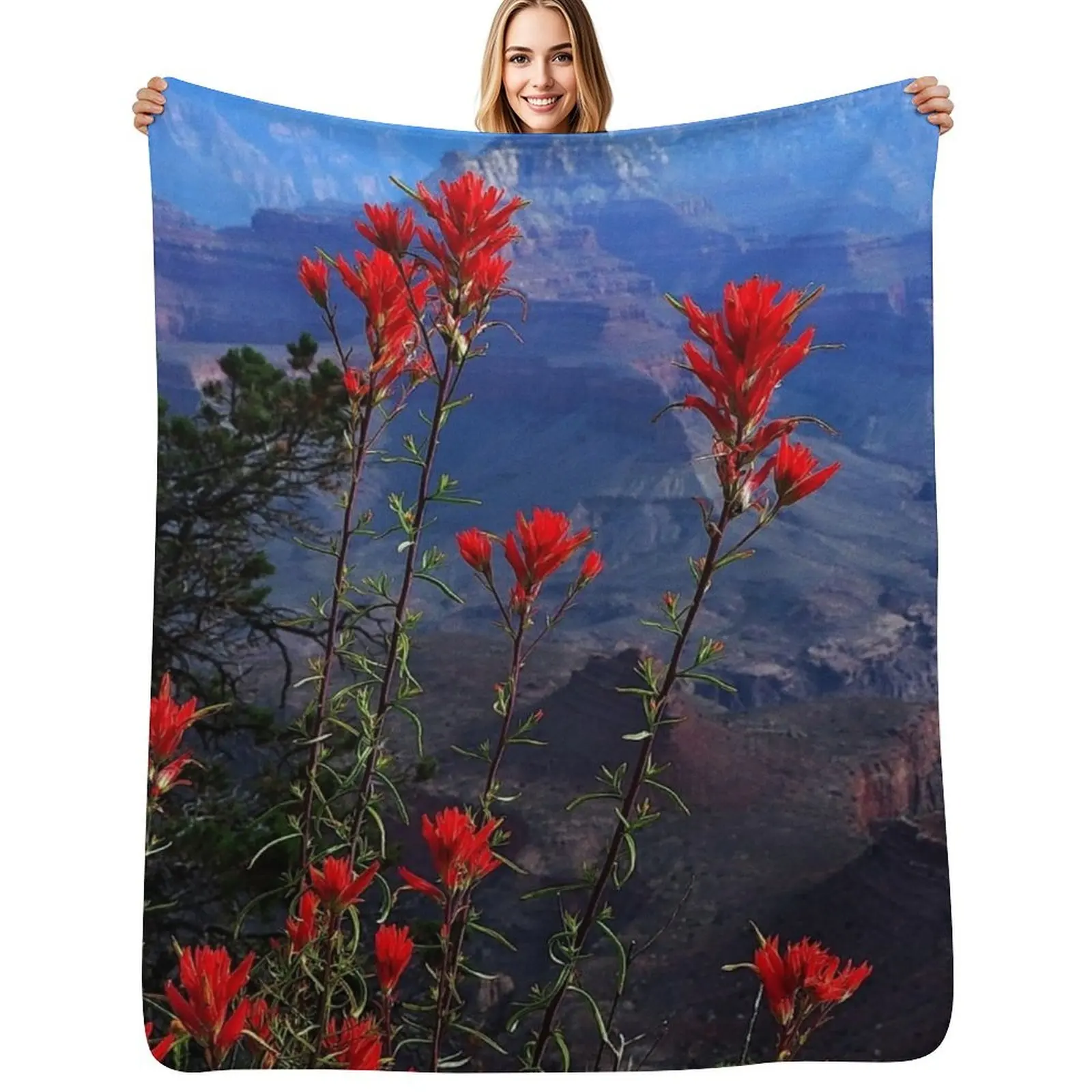 Desert Paintbrush Wildflowers Grand Canyon Arizona Throw Blanket Ultra Soft Flannel Fleece Blanket for All Seasons