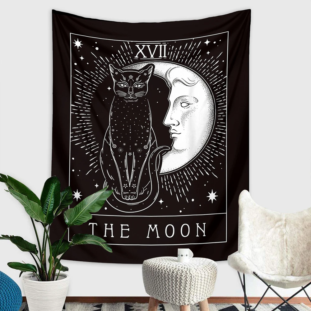 Cat Coven Tapestry Printed Witchcraft Hippie Wall Hanging Bohemian Wall Tapestry Mandala Wall Art Aesthetic Room Decor Tapestry