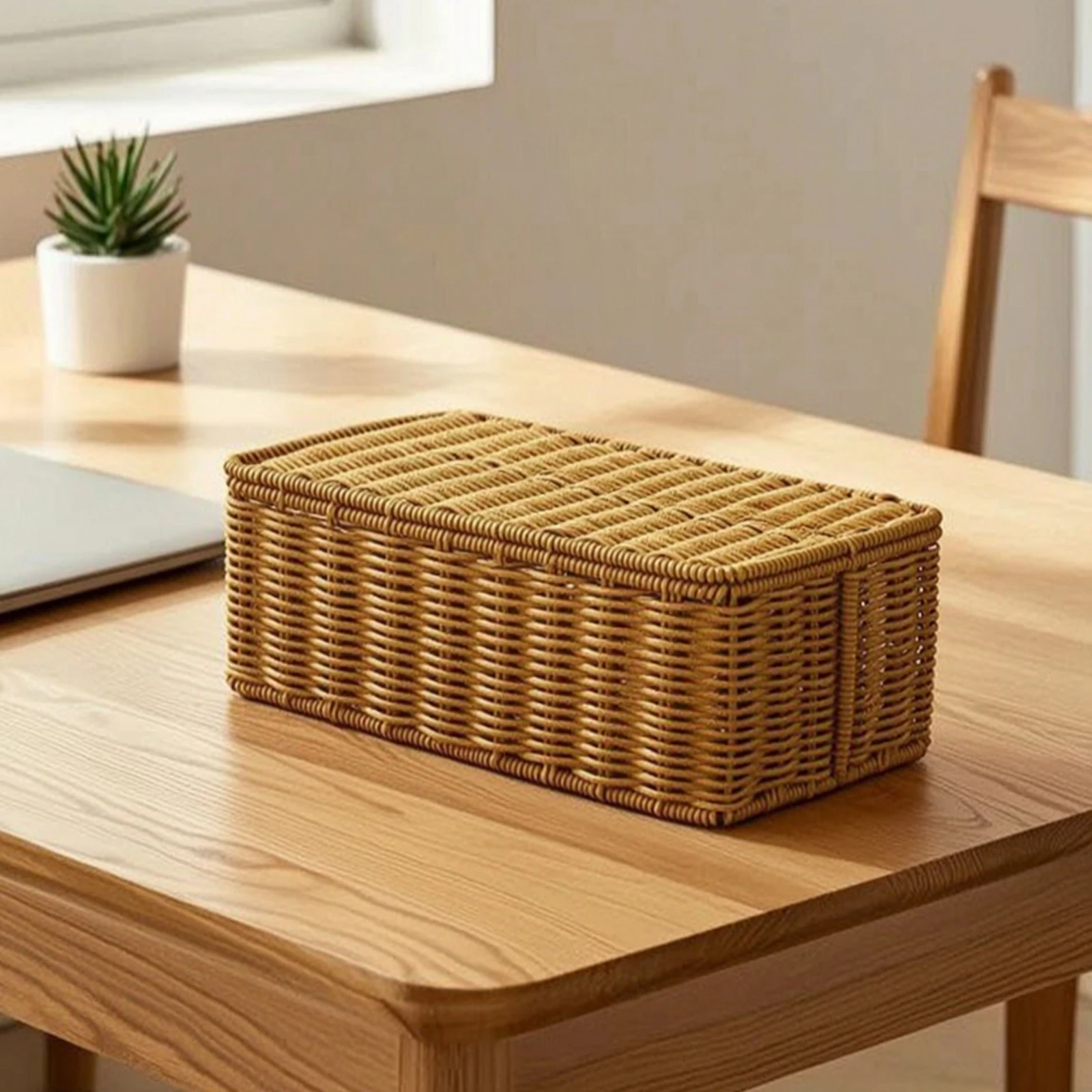 Cable Management Box Rattan-Style Cable Organizer Box Cord Organizer with Lid Natural Brown Cord Hider with Lid Handwoven
