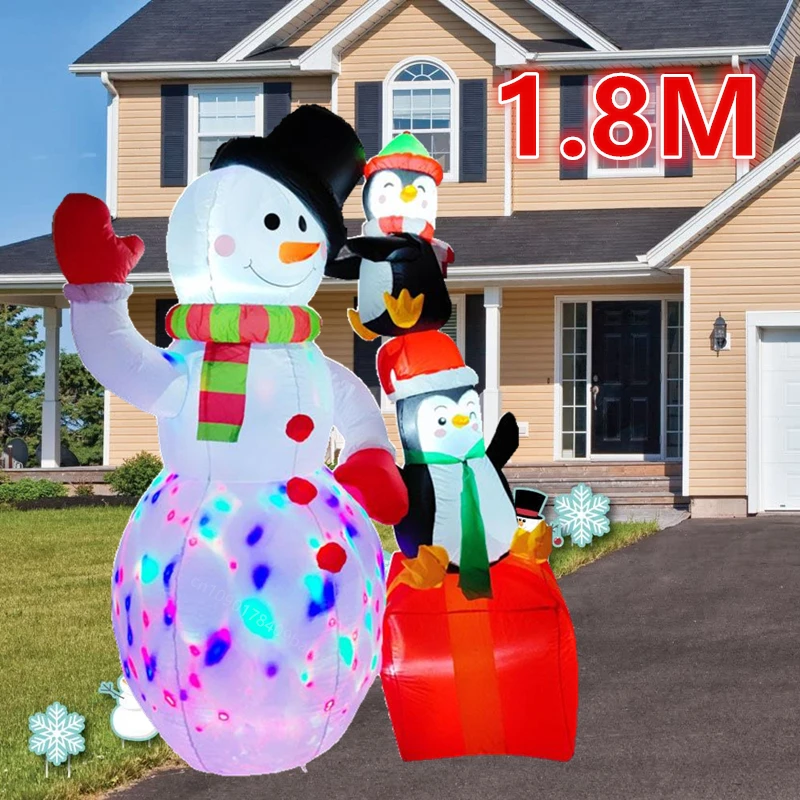 

1.8M inflatable snowman with two penguins, built-in LED lights, indoor and outdoor courtyard decoration for Christmas parties