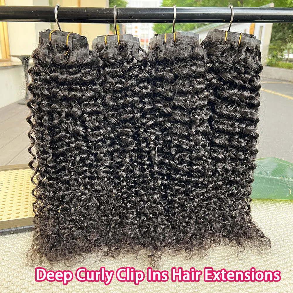 Deep Curly Clip In Hair Extensions Human Hair Seamless PU Clip Ins Human Hair Extensions Double Weft Clip In For Women