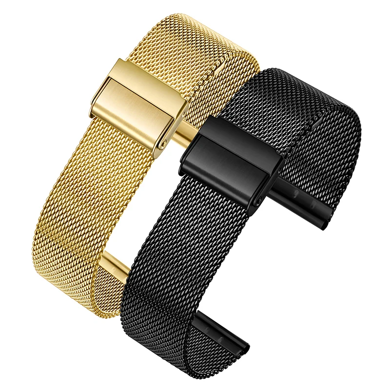 12mm 14mm 15mm 16mm 18mm 19mm 20mm 21 22 24mm ultra-thin Black Stainless steel Watchband Mesh strap width Bracelets Watch band