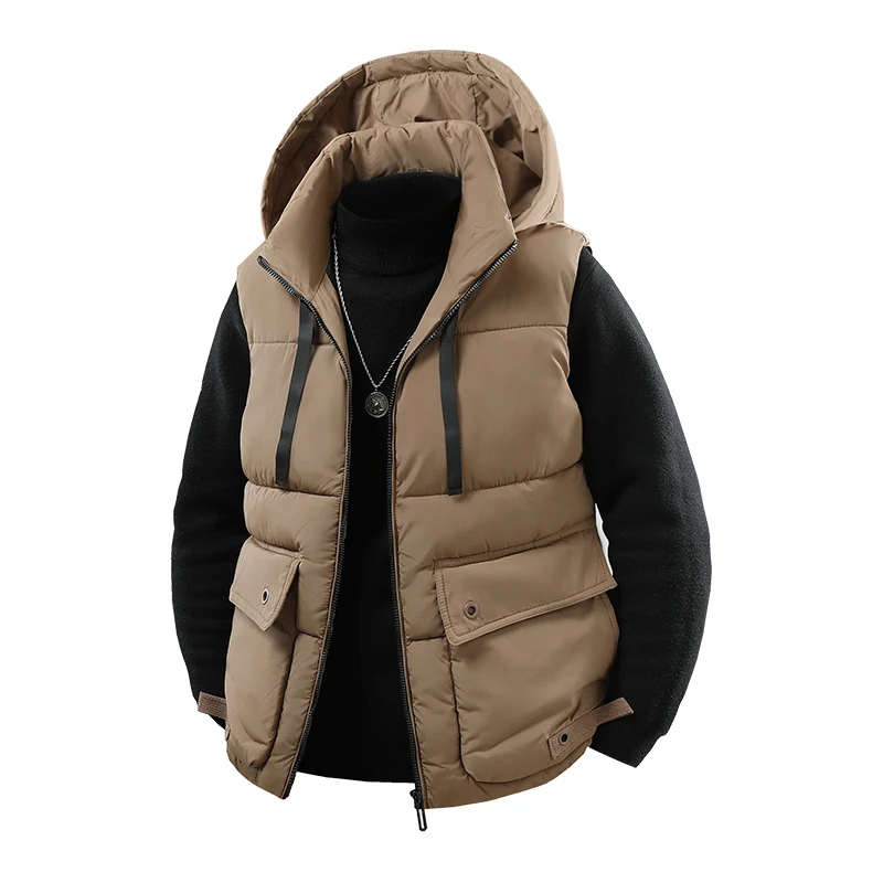 ملابس العمل أسفل القطن وسادة مبطنة سترة سترة رياضية مريحة انفصال مقنعين سترة سميكة الدافئة الرجال جيب كبير سترة #3