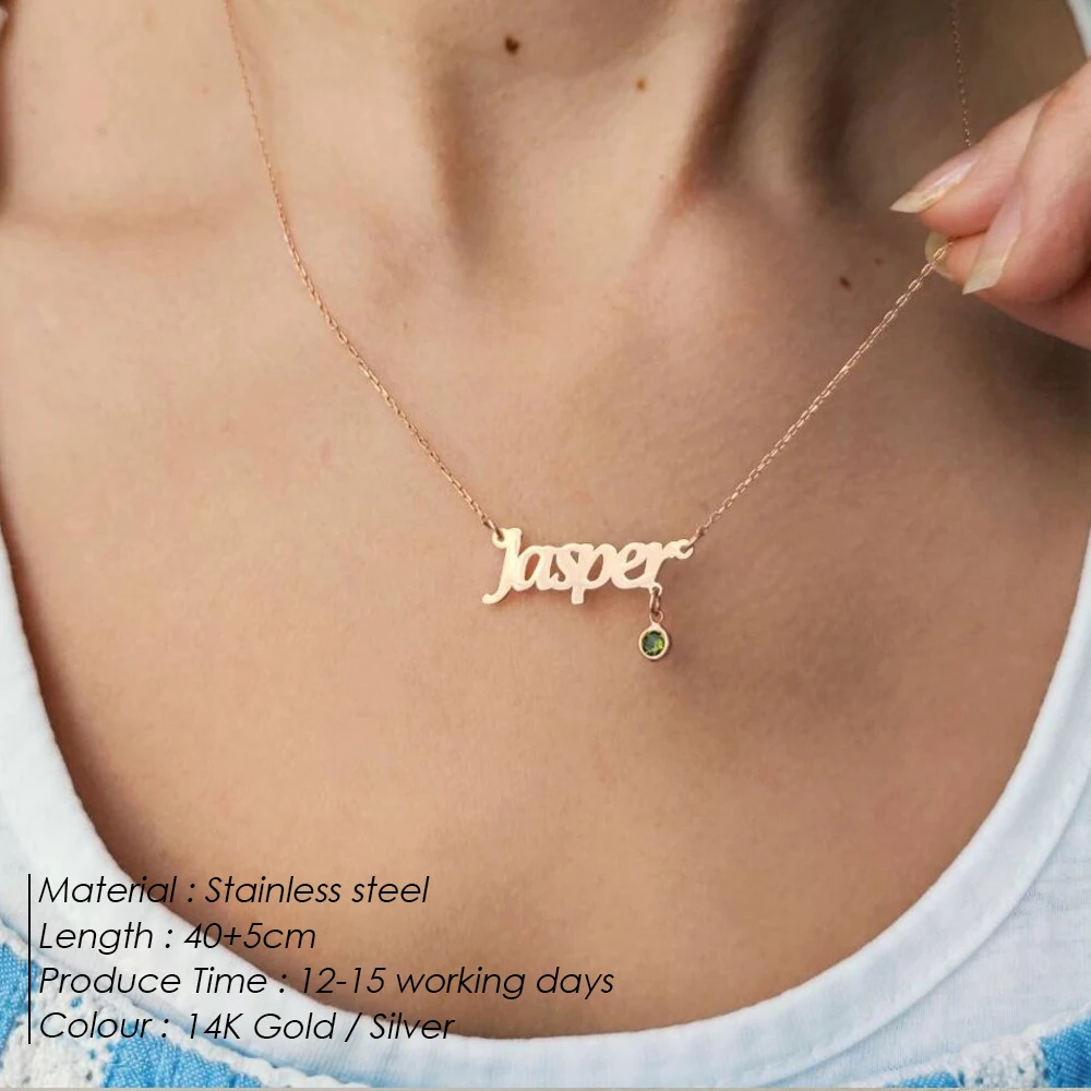 eManco Stainless Steel Jewelry Birthstone Pendant Necklace Name Custom Personalized Design Name Necklace Ladies Handmade Jewelry