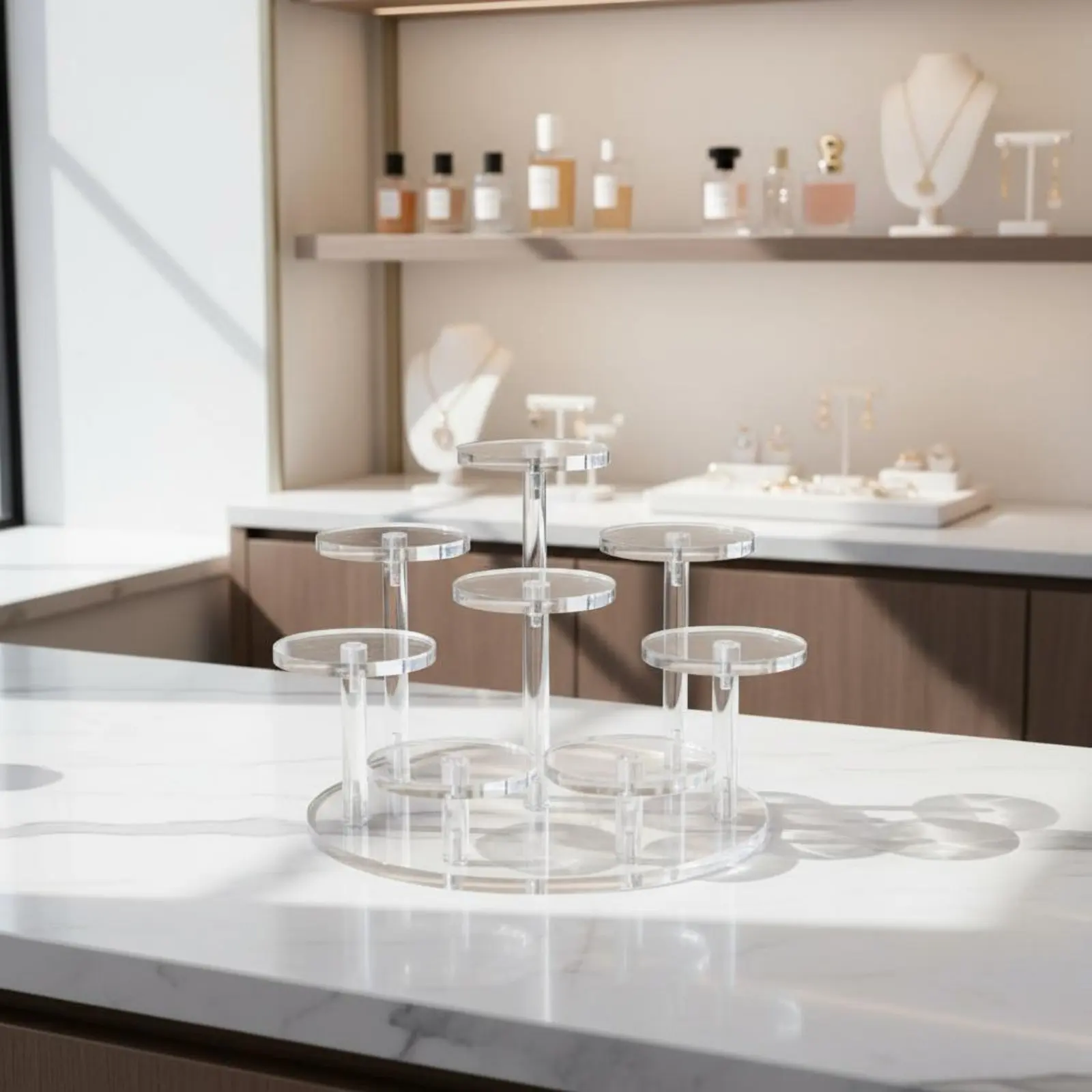 

Multi-Tier Display Stand Long-Lasting Acrylic Display Riser Clear Tiered Stand Reusable Perfume Organizer Shelf for Retail Shop