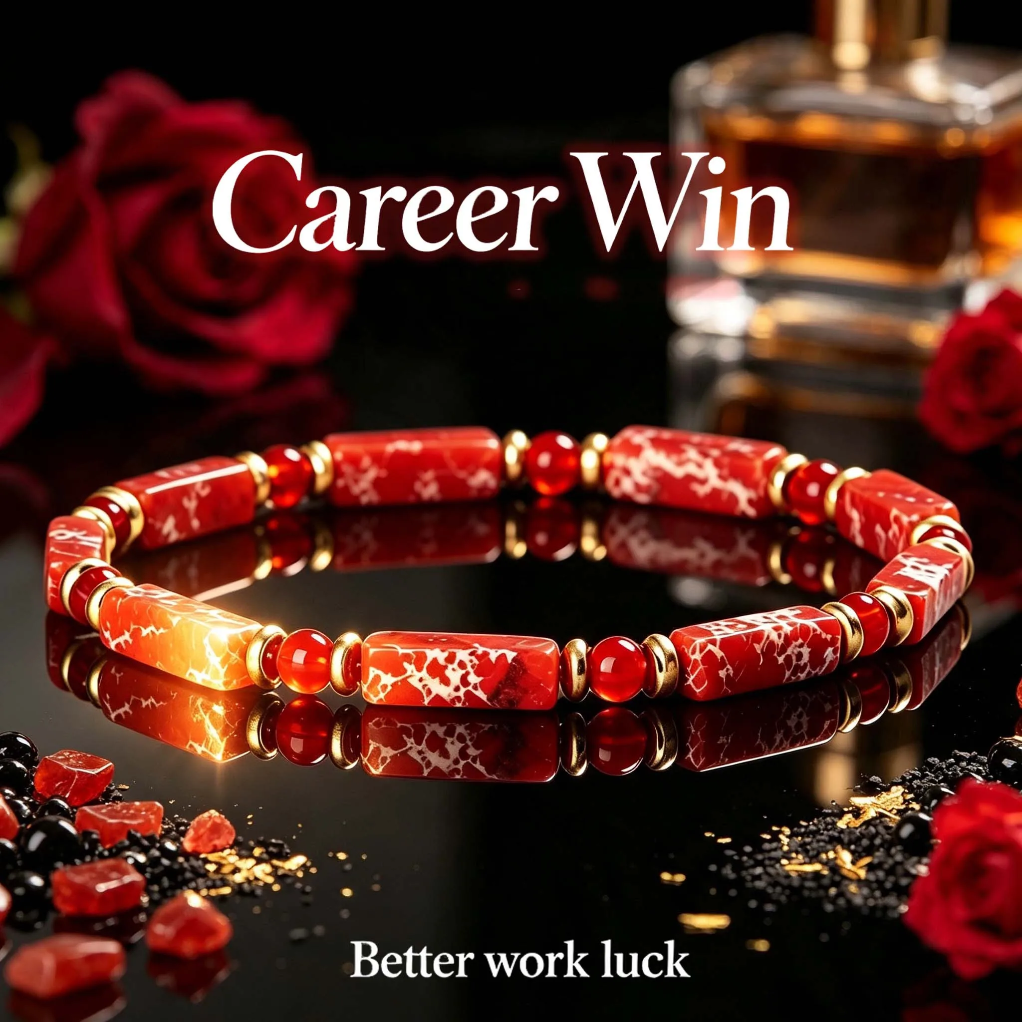 1pc Natural Stone Red Emperor Stone Bracelet, Lucky Wealth Elastic Bracelet, Bohemian Style Unisex Fashion Jewelry Gift