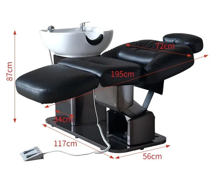 Luxury Electric Adjustable Lift Black Hair Salon Shampoo Bed Hair Salon Sink Unit Station Backwash Device Hair Shampoo Chair