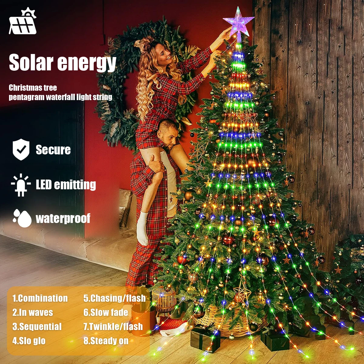Luci solari per decorazioni natalizie Luci natalizie a LED USB 8 modalà Stelle luminose per interni ed esterni Luci flash fata sospese  39
