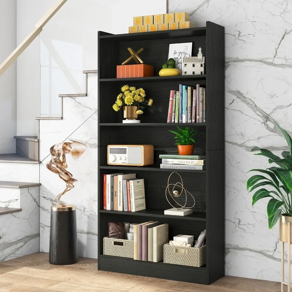 Bookcase, Modern 6-Tier Library Bookshelf W/Storage Shelves, Open Bookca Wood Display Shelving Unit for Bedroom Live Room Office