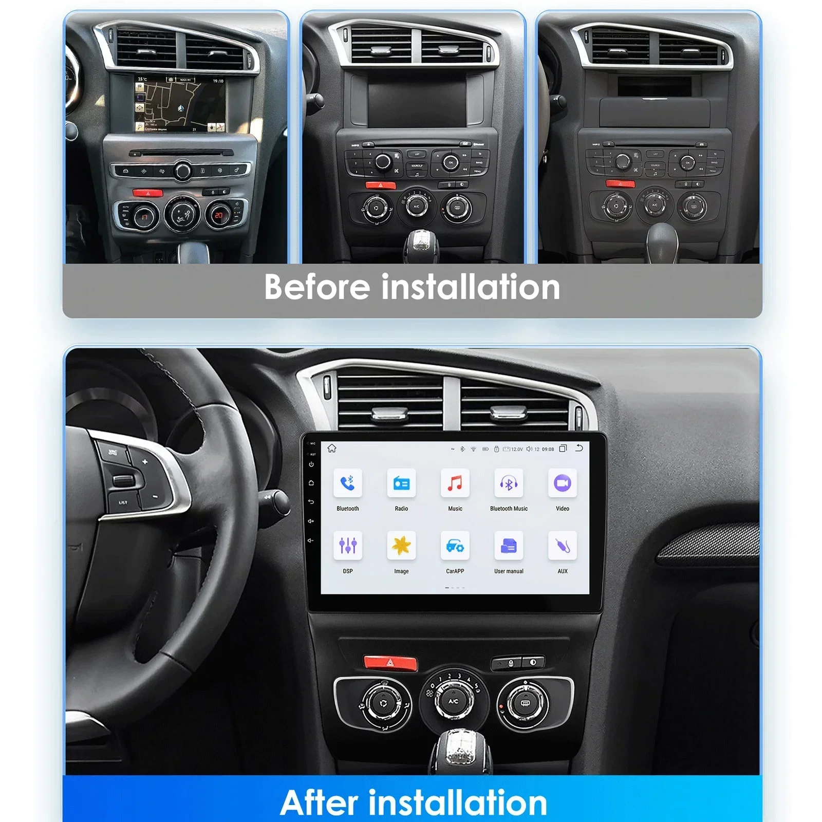 Carplay راديو شاشة أندرويد لسيتروين C4 C4L DS4 2012 - 2017 استقبال الوسائط المتعددة السيارات اللاسلكية 5GWiFi GPS رئيس وحدة بلوتوث #3