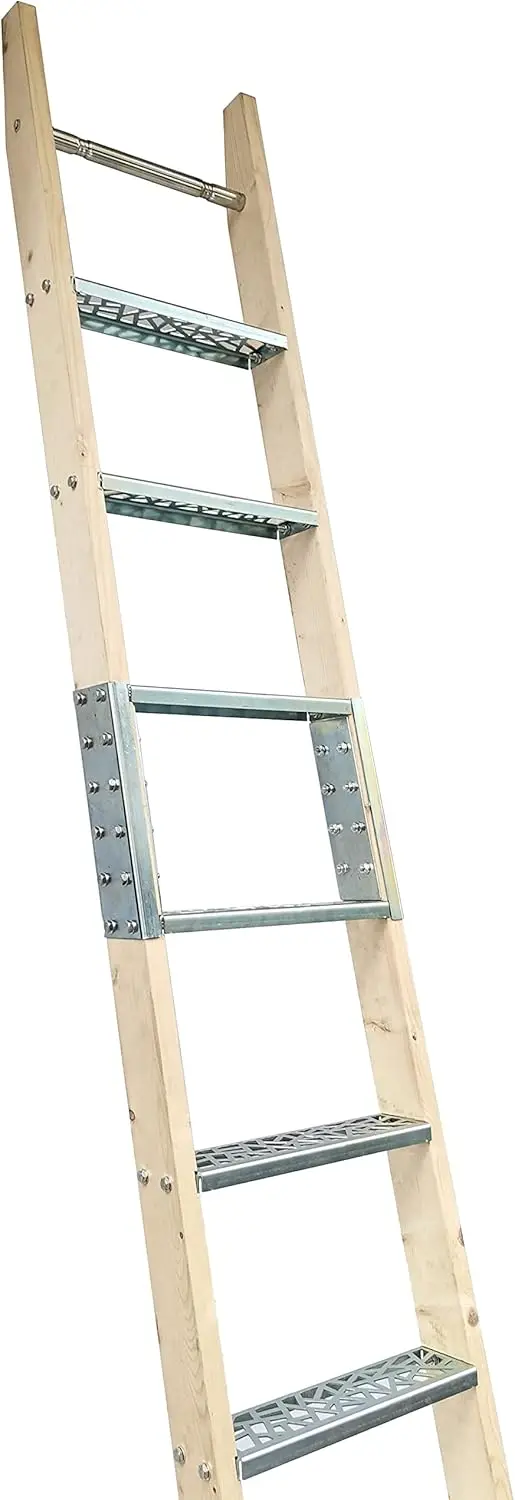 108" Home Office Rolling Library Ladder Unfinished Pine Wood Loft Ladder