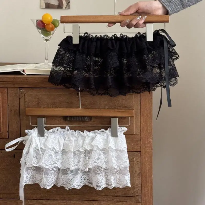 Women Y2K Korean Lace Mini Layered Skirt Streetwear Lace Up Ruffles Harajuku High Waist Pleated Ladies Jupe Skirts Clothes