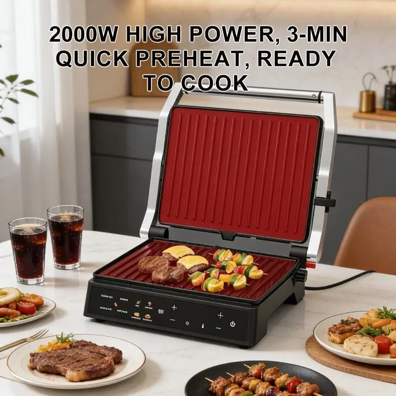 Adjustable temperature timing steak machine Household 180 ° iron plate grilling steak grilling machine