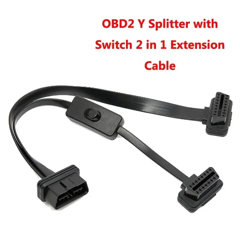 

OBD2 Y Splitter 1 in 2 Extension Cable Ultra-thin Elbow Noodles Cable Diagnostic Connector Cable Cord with Switch