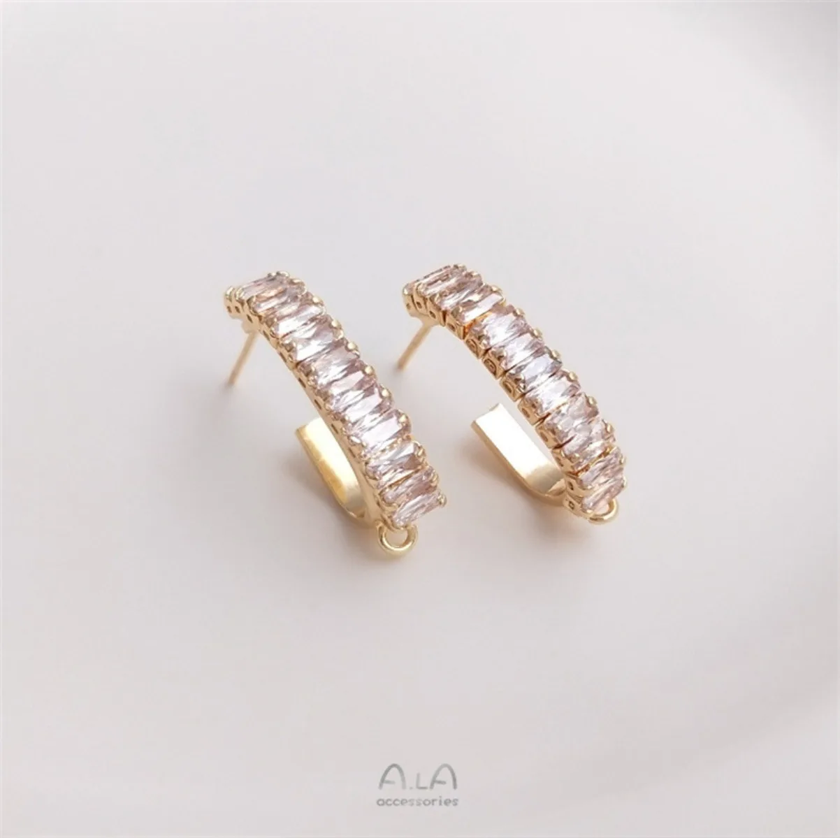Brass Gold Plated Square Zircon C-Shape Stud With Hanging Loop DIY Minimalist Handmade Dangle Earring Jewelry Findings