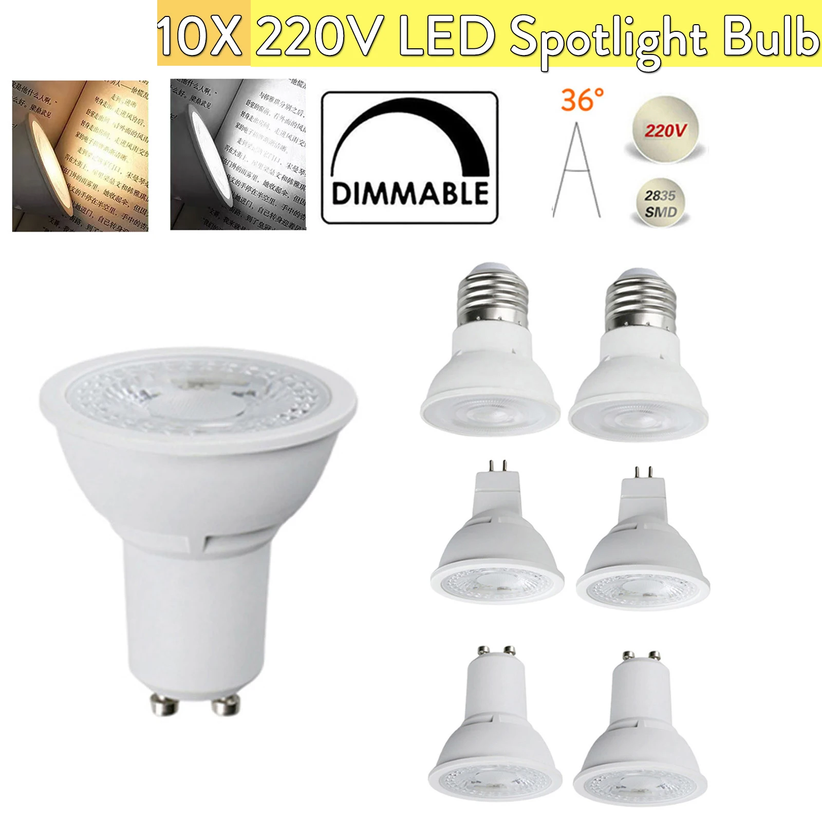 

10X 7w Led Spotlight Bulb 220v 36-degree-beam Cool Warm White Spot Lighting Lamps Gu10 E27 Mr16 Gu5.3 B22 Dimmable Energy Saving